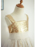 Champagne Sequin Ivory Tulle Knee Length Flower Girl Dress 